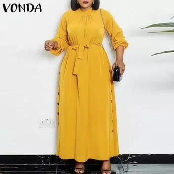 VONDA осеннее женское длинное мешковатое платье с длинными рукавами и пышными рукавами