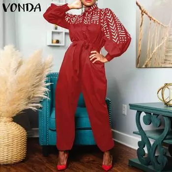 VONDA осенние женские комбинезоны с лацканами и длинными рукавами и высокой талией