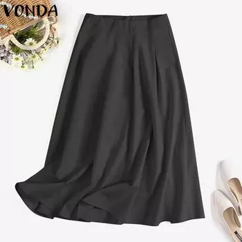 VONDA плиссированные летние женские повседневные свободные длинные юбки трапециевидной формы