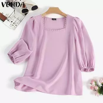 VONDA Повседневная женская блузка с квадратным вырезом и рукавами до половины