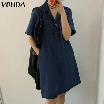 VONDA простое короткое платье-рубашка, летний сезон, женское с коротким рукавом