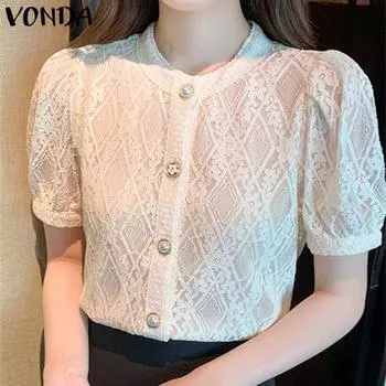 VONDA прозрачные женские однотонные топы с пышными рукавами