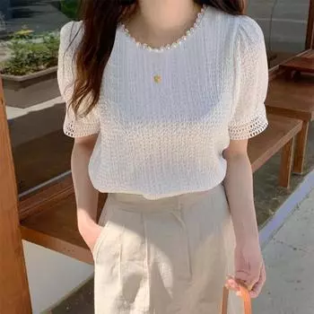 VONDA S-5XL Женская однотонная блузка с короткими рукавами и круглым вырезом, футболки, повседневные мешковатые топы