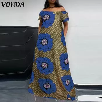 VONDA с цветочным принтом женское длинное платье с открытыми плечами и короткими рукавами