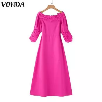 VONDA с открытыми плечами женское элегантное кружевное вечернее длинное платье S королевский синий