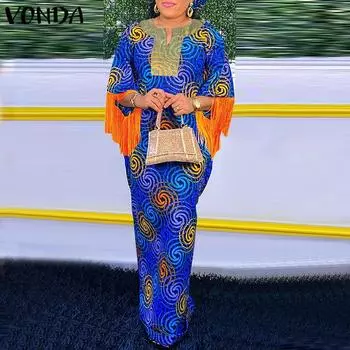 VONDA с принтом, весеннее женское вечернее элегантное свободное длинное платье с рукавами 3/4, большие размеры