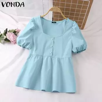 VONDA Летние женские повседневные свободные блузки с квадратным вырезом и короткими рукавами 5XL оранжевый