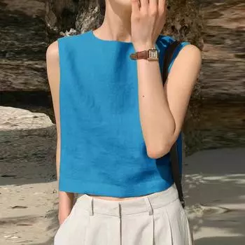 VONDA Summer Women Sleeveless Back Lace-up Casual Loose Tank Tops M жёлтый