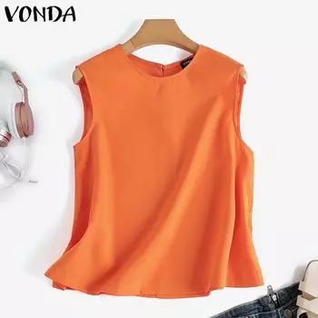 VONDA тонкие женские летние без рукавов блузка трапециевидной формы жилеты повседневные однотонные топы на бретелях 5XL хаки