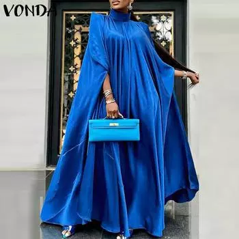 VONDA Весеннее женское свободное длинное вечернее платье с высоким воротником и круглым вырезом L ярко-розовый