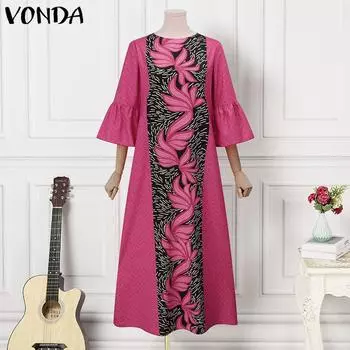 VONDA Весеннее женское вечернее длинное платье с рукавами 3/4 и принтом