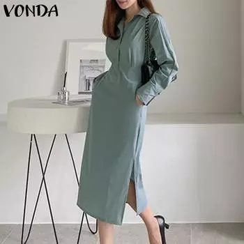 VONDA весеннее женское длинное платье со шнуровкой и талией