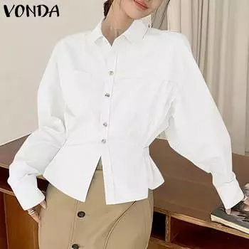 VONDA весенние женские элегантные повседневные свободные рубашки с длинными рукавами 4XL белый