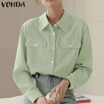 VONDA весенние женские модные повседневные свободные рубашки с длинными рукавами S розовый