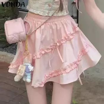 VONDA Женские повседневные однотонные многослойные юбки с оборками и эластичным поясом S белый