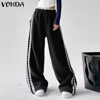 VONDA Women Casual Lace Straight Wide Leg Pants S чёрный