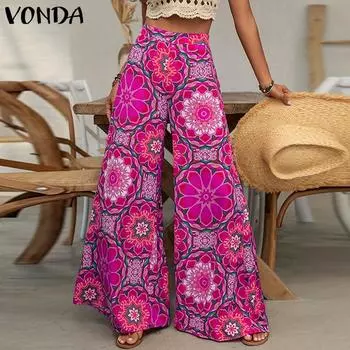 VONDA Women Casual Printed Loose Straight Flared Pants S оранжевый