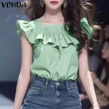 VONDA Женские повседневные блузки с коротким рукавом и оборками и квадратным вырезом 3XL жёлтый