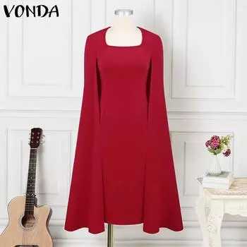 VONDA Женские повседневные обтягивающие платья с квадратным вырезом и длинным рукавом S красный