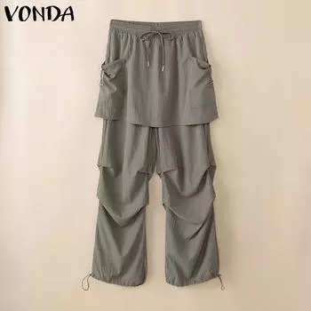 VONDA Women College Style Ruffled Neck Bow Knot Polka Dots Patchwork Pleated Dress 5XL