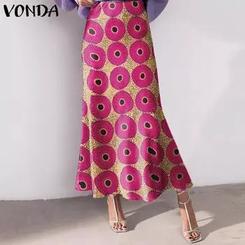 VONDA Женская модная эластичная талия с принтом свободная юбка S зелёный