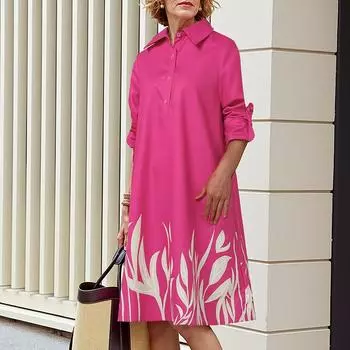 VONDA Женские модные платья-рубашки с принтом и закатанными рукавами S темно-розовый