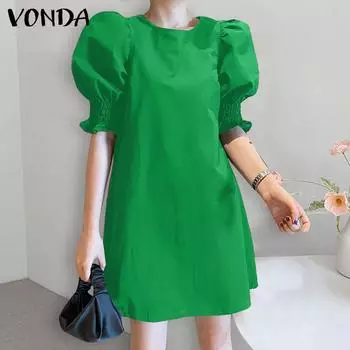 VONDA женское летнее повседневное свободное платье с круглым вырезом и коротким рукавом 4XL зелёный