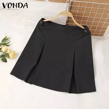 VONDA женская летняя сборная поясная пуговица однотонная свободная плиссированная полуюбка S хаки