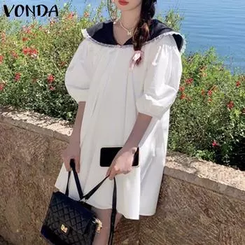 VONDA Женские летние платья с контрастными лацканами и короткими рукавами S белый