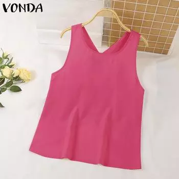 VONDA Women Summer Crew Neck Sleeveless Crossover Design Tanks 2XL ярко-розовый