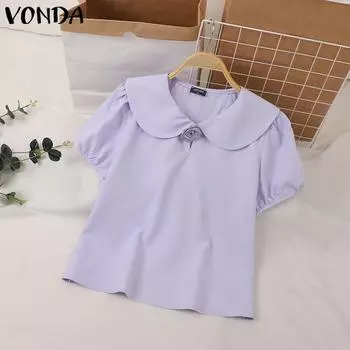 VONDA Women Summer Doll Collar Flower Puff Short Sleeve Blouses S фиолетовый