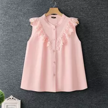 VONDA Women Summer Lace V-neck Sleeveless Solid Color Vests XL жёлтый