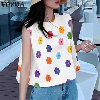VONDA Женские летние майки с круглым вырезом и цветочным принтом S розовый
