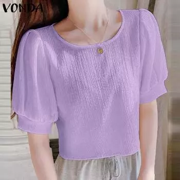 VONDA Женская летняя Свободная блузка с круглым вырезом и коротким рукавом 5XL белый