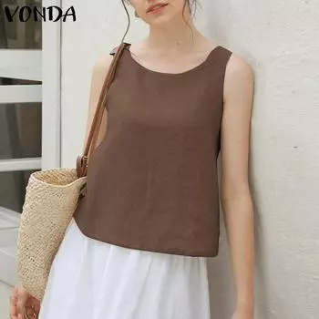 VONDA Women Summer Round Neck Sleeveless Crossover Design Tanks 2XL коричневый