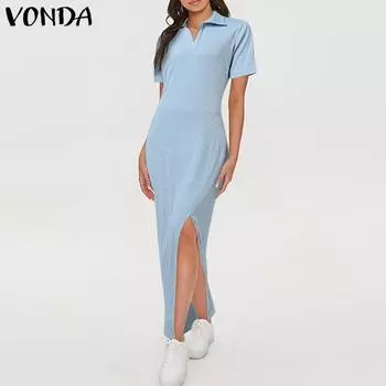 VONDA Женские винтажные лацканы с коротким рукавом, однотонные обтягивающие платья M белый