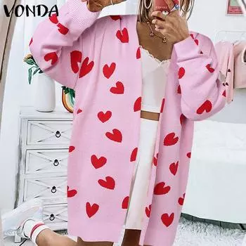 VONDA Women Vintage Long Sleeve Heart Printed Sweaters M чёрный