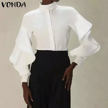 VONDA Женские винтажные блузки с длинным рукавом и воротником-стойкой M чёрный