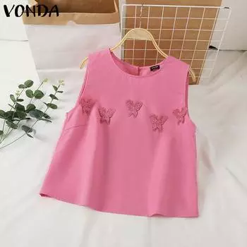 VONDA Женские летние однотонные майки с круглым вырезом и принтом 5XL розовый