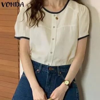 VONDA Женская блузка цвета Collision с круглым вырезом и рукавами-пузырьками