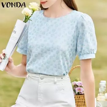 VONDA Женская блузка с круглым вырезом и короткими рукавами с узором Love