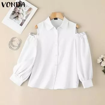 VONDA Женская блузка с рукавами 3/4-буф, открытыми плечами, повседневная, свободного кроя S белый