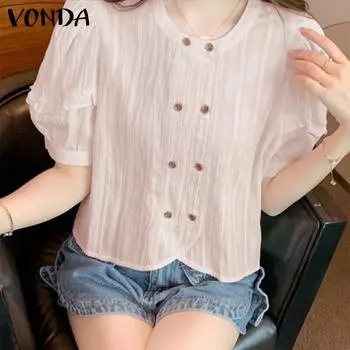 VONDA Женская блузка с воротником с лацканами и коротким рукавом на пуговицах