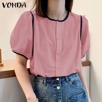 VONDA женская летняя блузка с круглым вырезом и короткими рукавами с цветными блоками