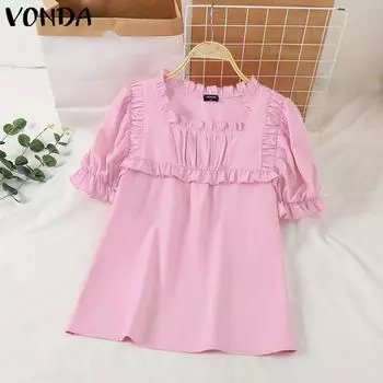 VONDA Женская летняя блузка с круглым вырезом и коротким рукавом 4XL светло-розовый