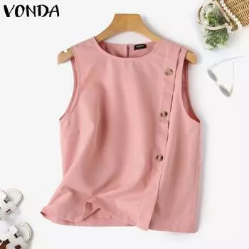 VONDA женская летняя однотонная повседневная майка без рукавов с круглым вырезом и пуговицами XL белый