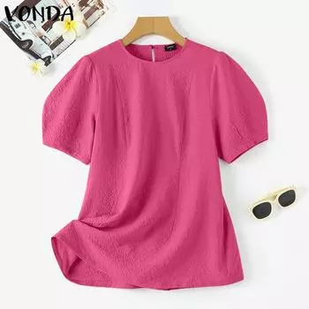VONDA женская летняя однотонная свободная блузка с круглым вырезом и короткими рукавами 4XL оранжевый