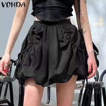 VONDA Женская летняя однотонная свободная плиссированная юбка на бретелях S чёрный