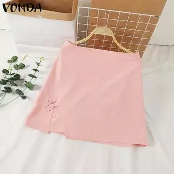 VONDA Женская летняя однотонная свободная юбка с узлом и разрезом S розовый
