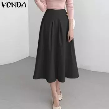VONDA женская летняя плиссированная однотонная свободная юбка трапециевидной формы средней длины с высокой талией 2XL светло-розовый